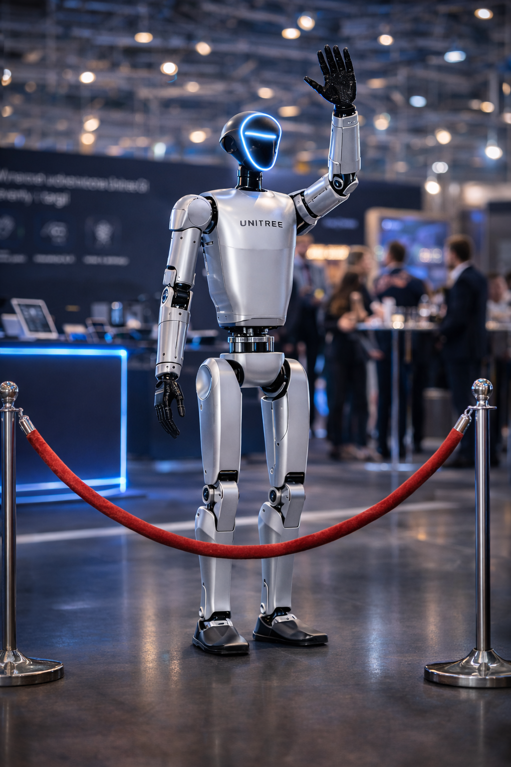 Robot humanoidalny Unitree G1 witający gości przy wejściu